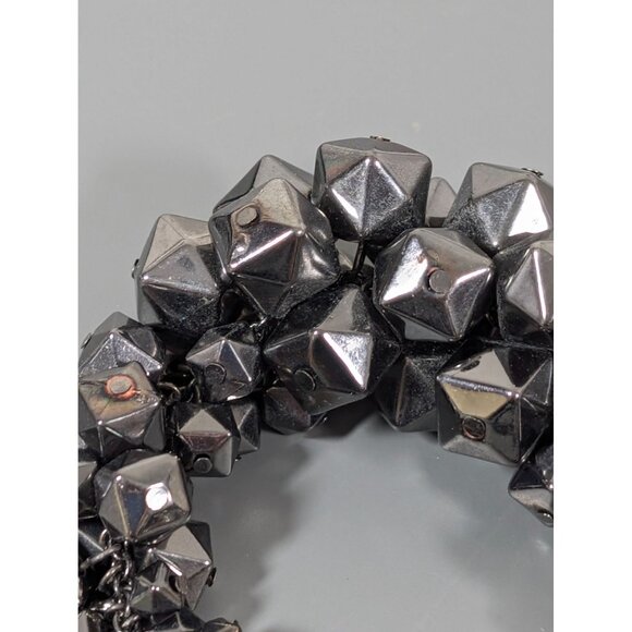Geometric Gray Metallic Cluster Charm Statement Bracelet 9" - Picture 6 of 7